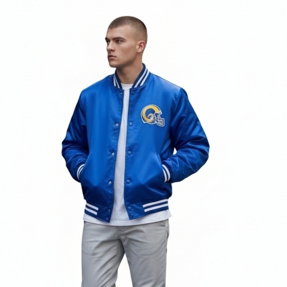 Vintage 80's 90's Swingster Los Angeles Rams Blue Satin Bomber Jacket Unisex USA